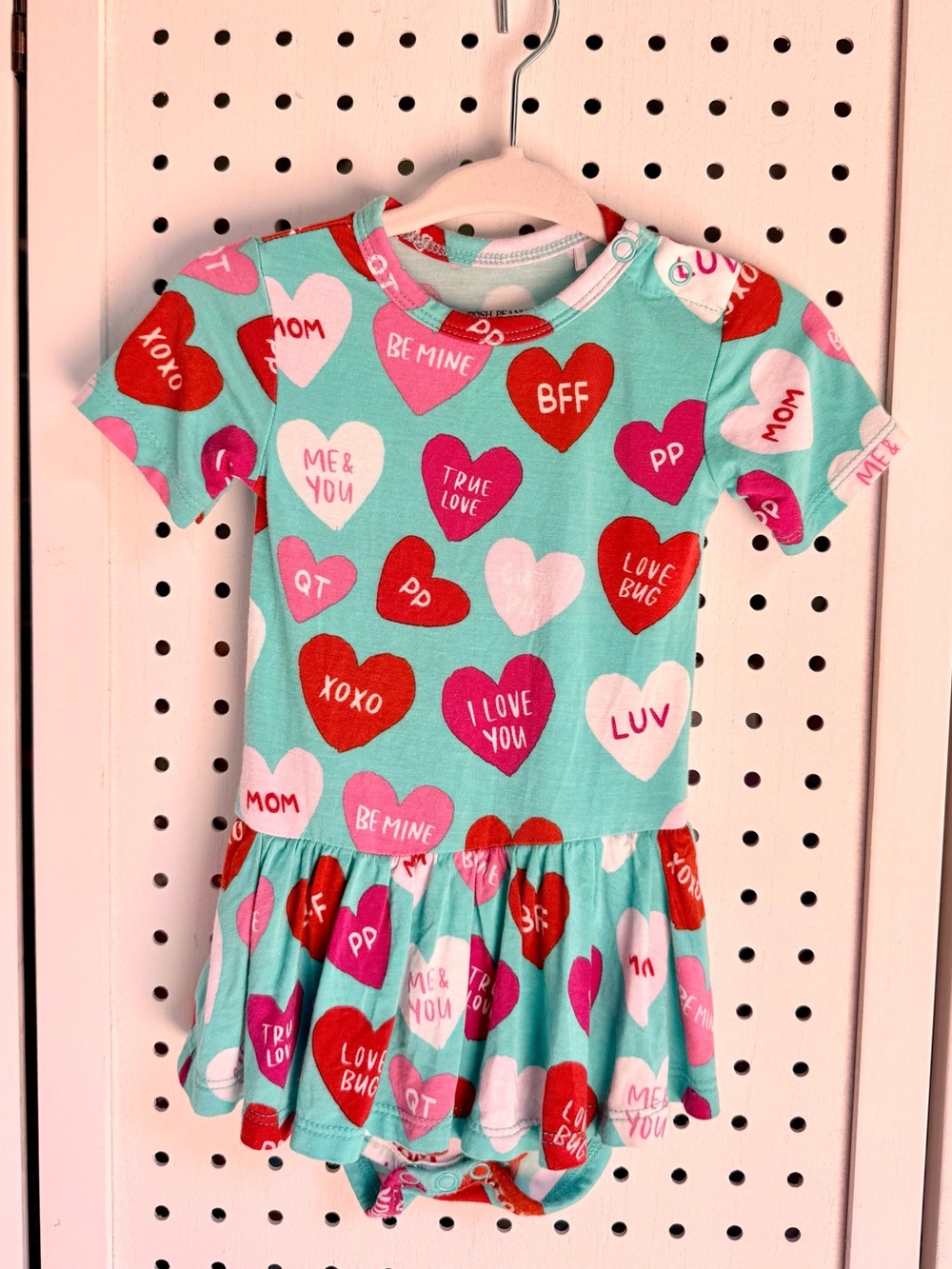 Posh Peanut Conversation Hearts Short Sleeve Twirl Skirt Bodysuit 3-6M